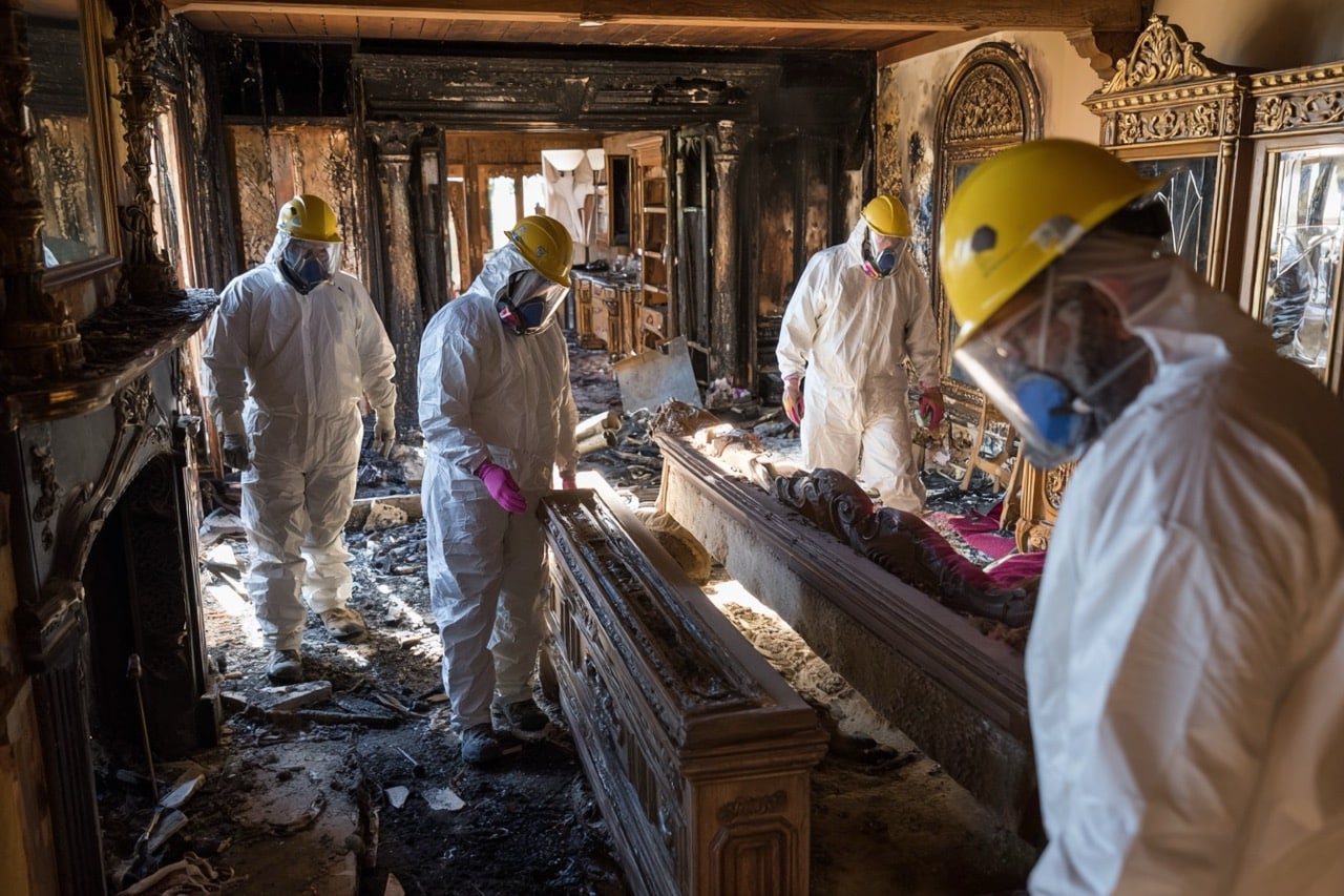 California home undergoing fire damage cleanup and assessment