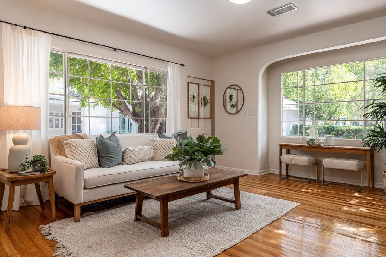 Staged California home interior prepared for foreclosure sale