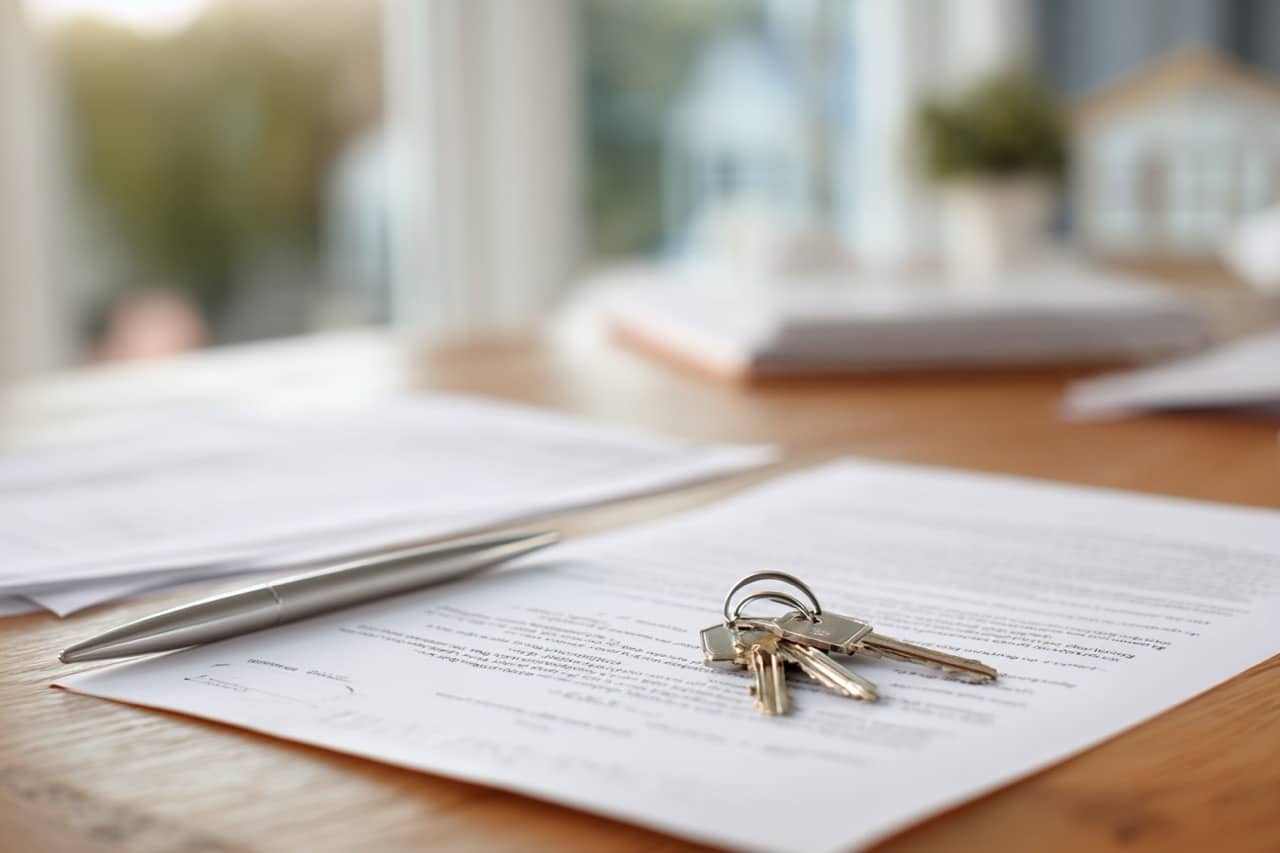 House sale closing documents and keys in California