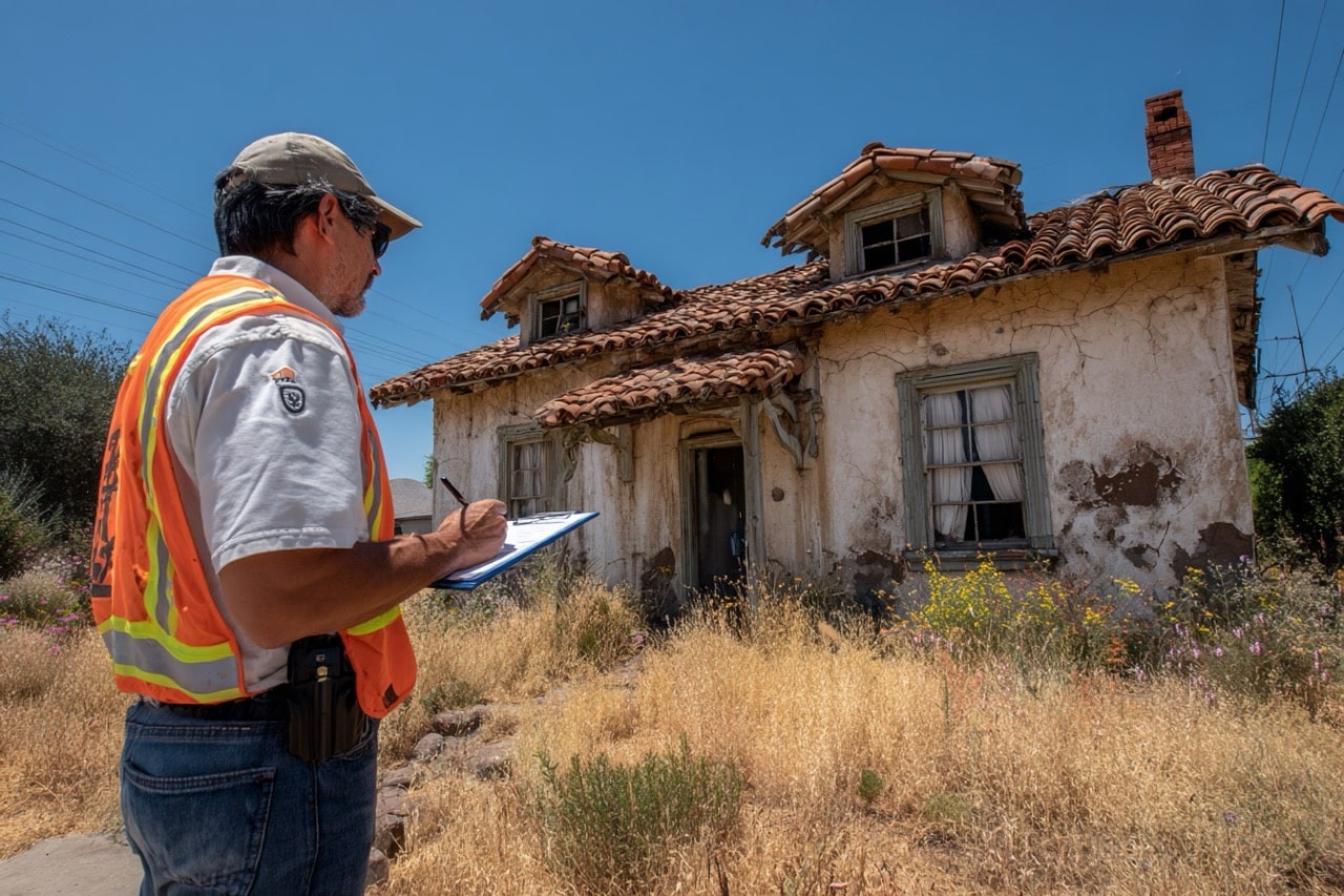 California building inspector examining property for code violations