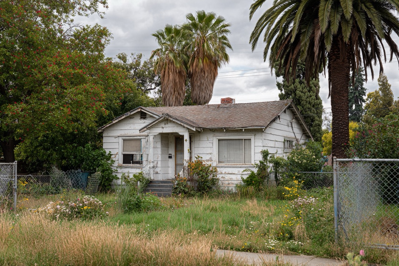Condemned house in California showing code violations and structural issues