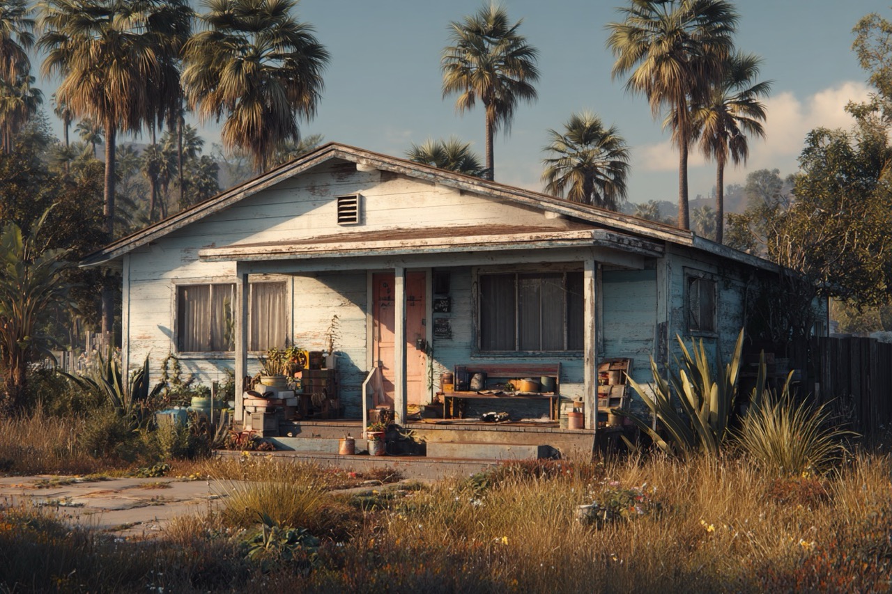 hoarder house california exterior cluttered property