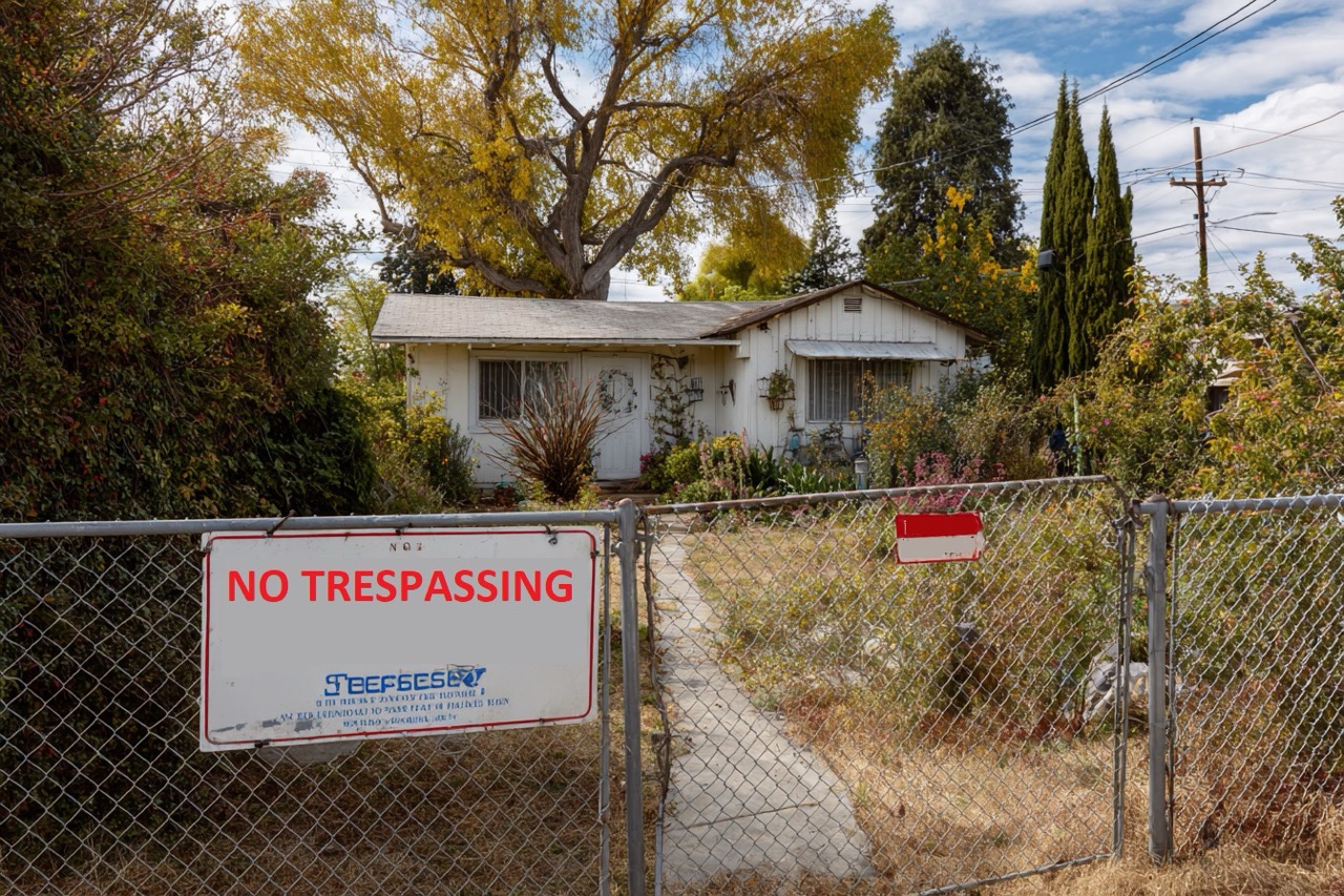 secured vacant California property with no trespassing signs